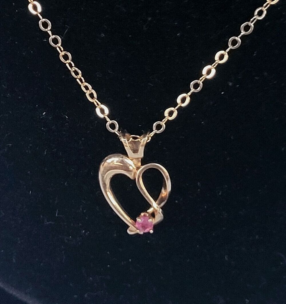 Vintage 14k Gold Fill Genuine Ruby Accent Heart Pendant on Gold Fill Chain 16"